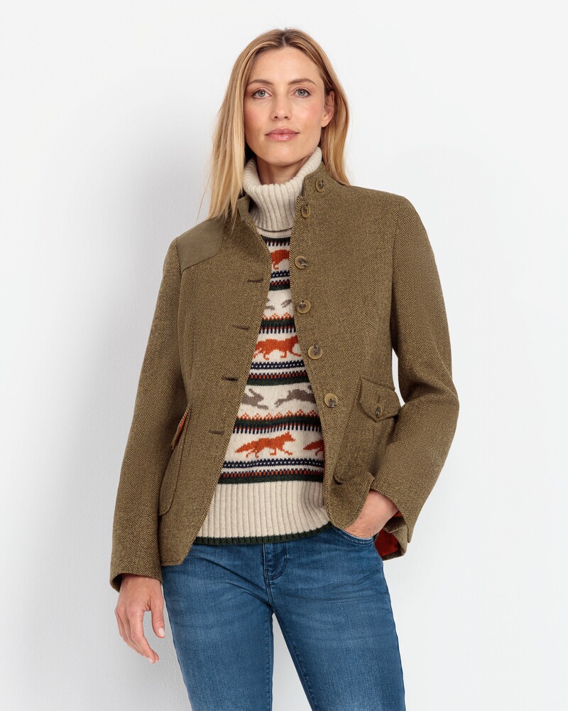 Stehkragenjacke im Fischgratmuster, Brigitte von Schönfels