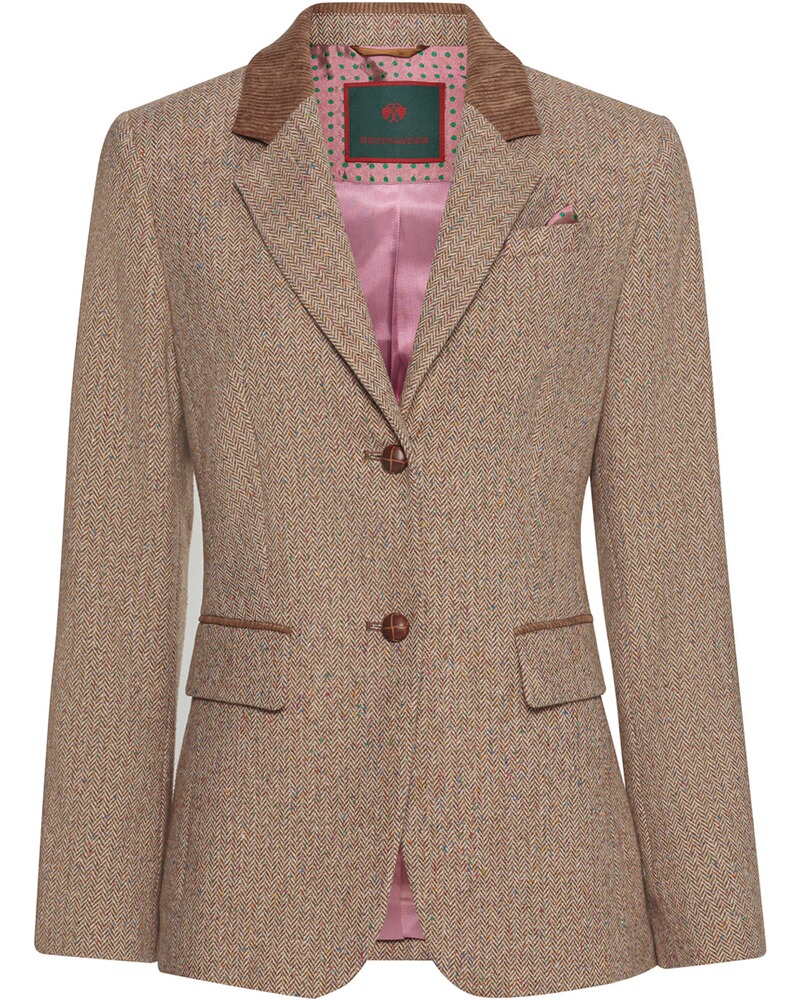 Fischgrat-Blazer mit Cordkragen