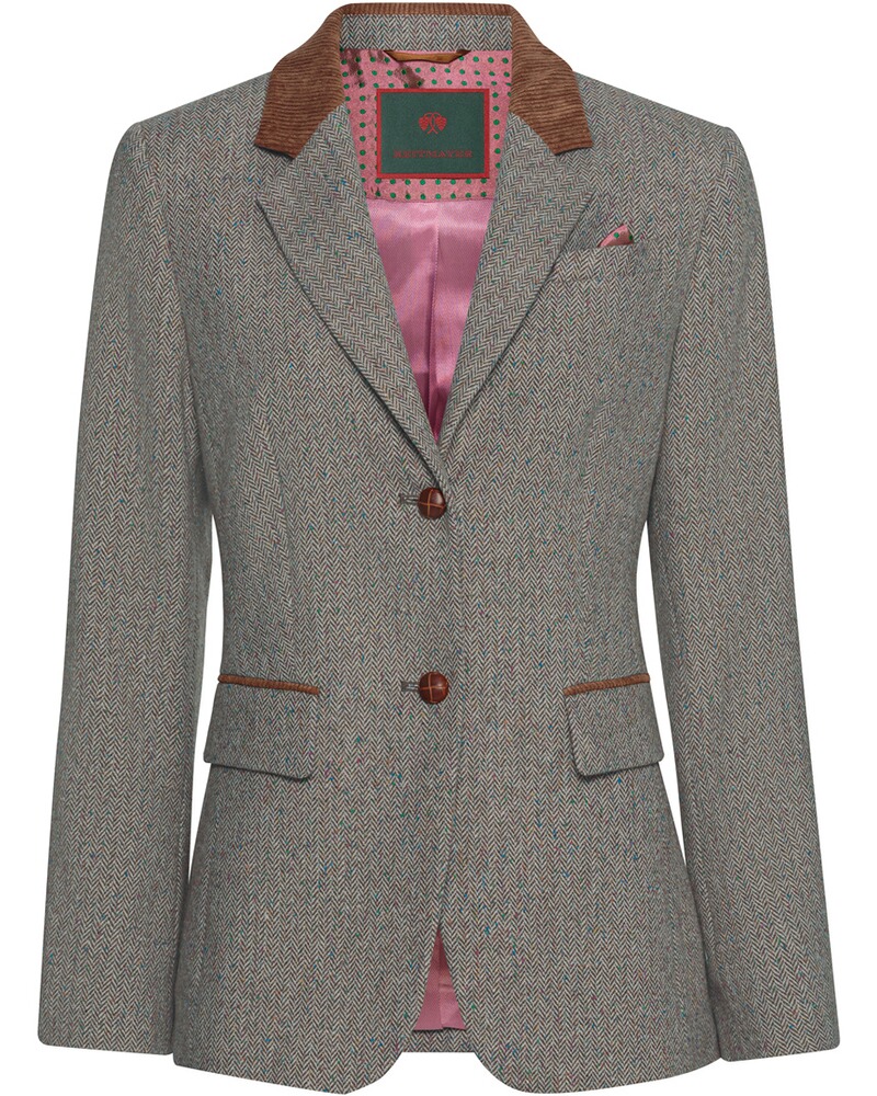 Fischgrat-Blazer mit Cordkragen