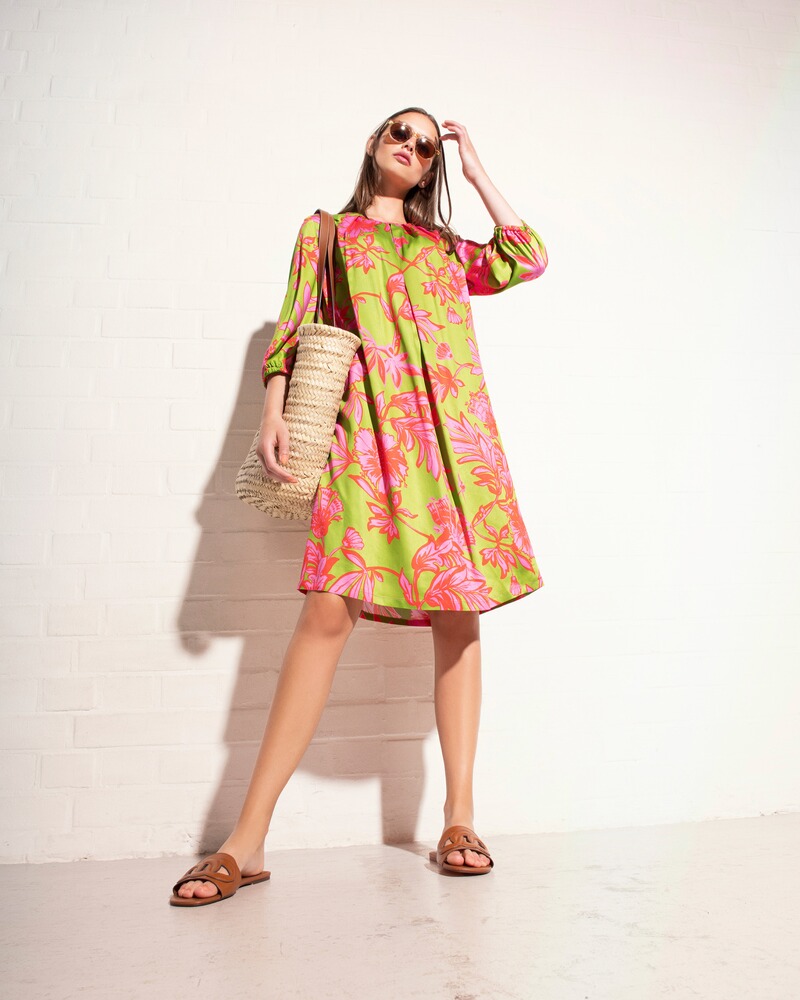 3/4-Arm-Kleid mit Allover-Blumenmuster, White Label