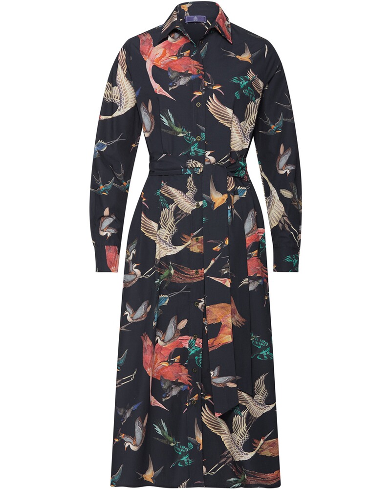 Hemdblusenkleid mit Vogelmotiven