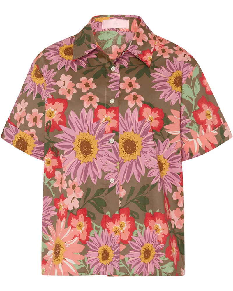Halbarm-Hemdbluse mit Blumen