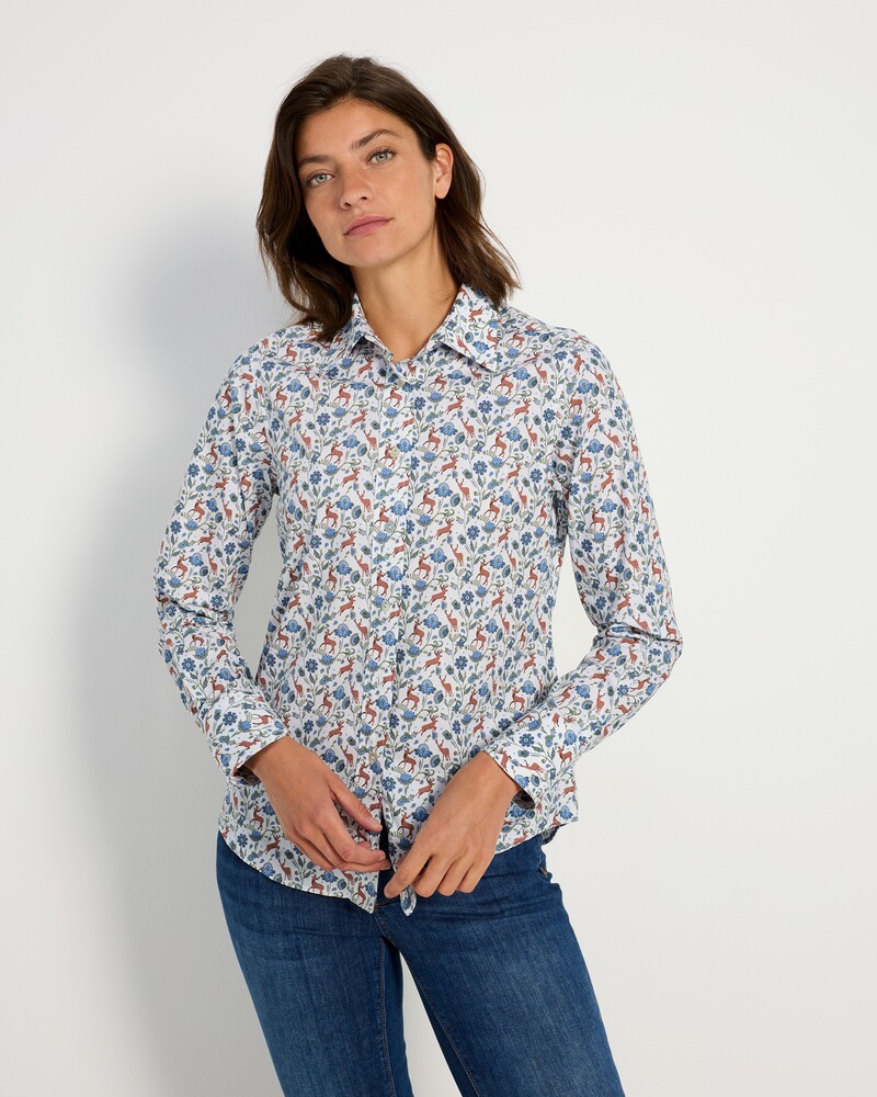 Popeline-Blumenbluse mit Hirschen, Luis Steindl