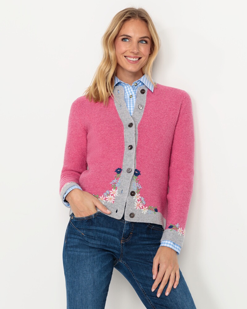Linksstrickjacke mit Blümchen, Luis Steindl