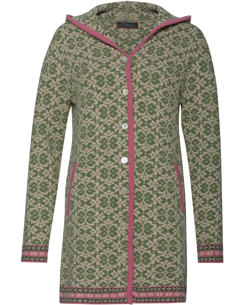 Lange Jacquard-Strickjacke