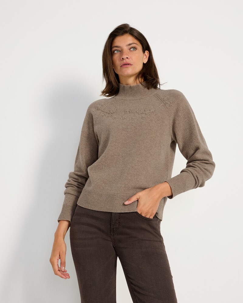 Stehkragenpullover mit Stickerei, REITMAYER