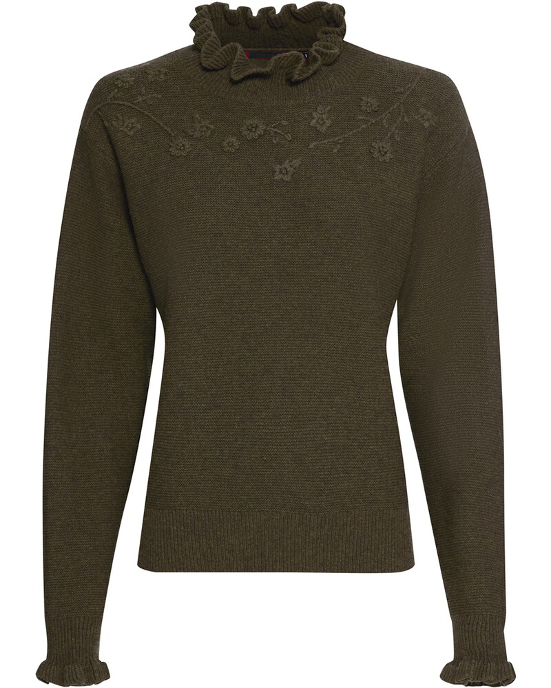 Rüschenpullover mit Stickerei
