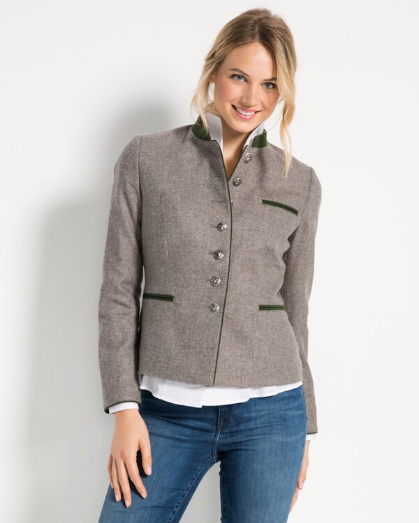 Graue Trachtenjacke Für Damen - Eleganter Trachtenblazer Zum Dirndl Für Oktoberfest & Feste
