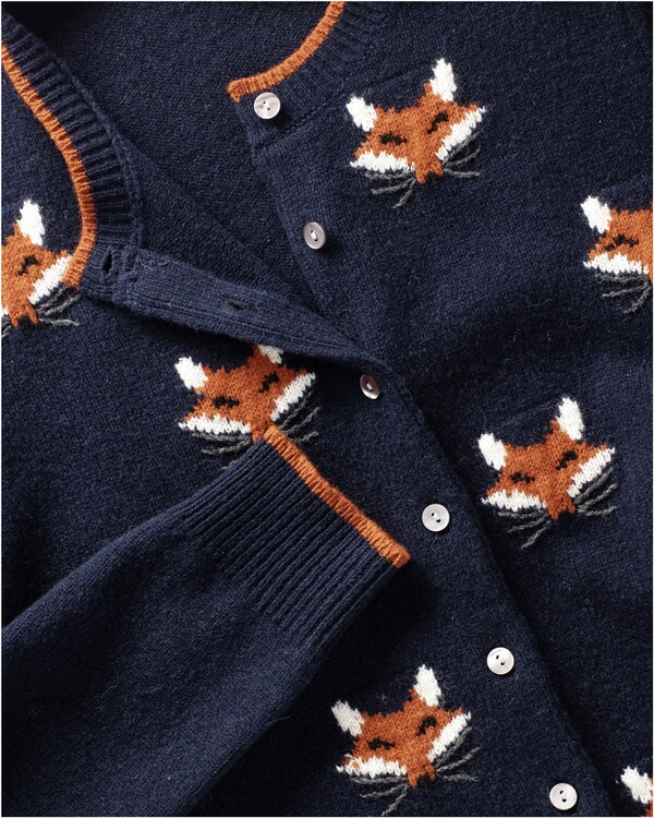 HIGHMOOR Strickjacke mit Fuchsmotiv (Blau) - Strick - Bekleidung